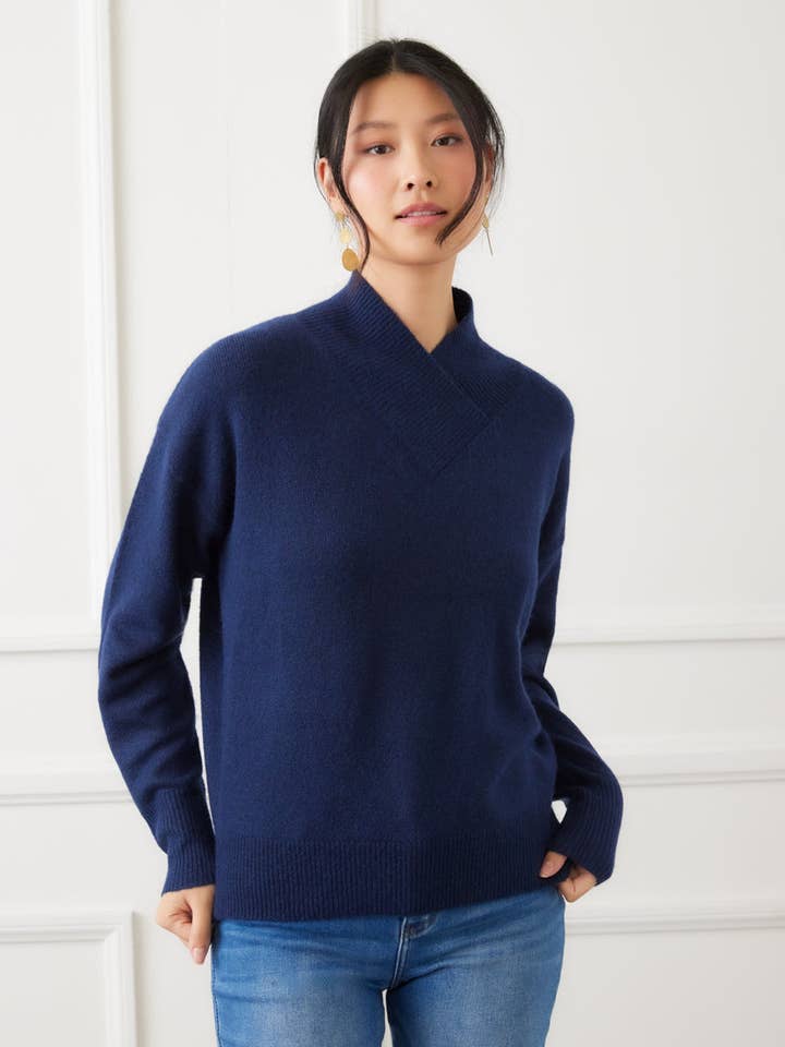 Navy Shawl Collar Sweater for wholesale on Faire3