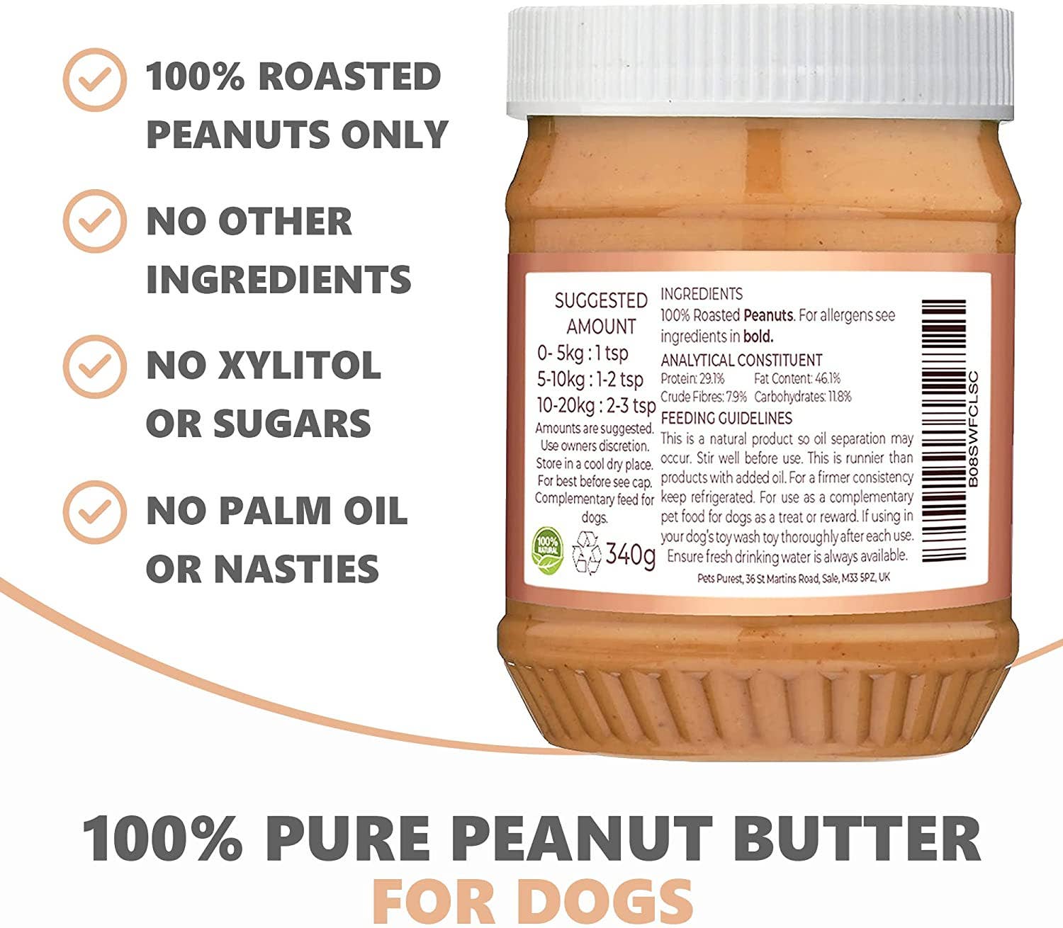 Pets Purest – wholesale Pet treats – Dog – Pets Purest Dog Peanut Butter - 100% Pure Nut Natural Peanut1