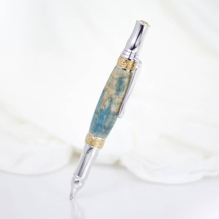 Heirloom Pen - Curly Maple Dyed Blue for wholesale by Ortmann Woodcraft