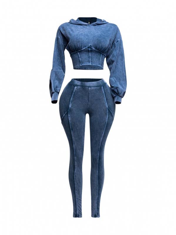 SET TOP E LEGGINGS CON CAPPUCCIO MINERAL WASH per la vendita all'ingrosso da parte di Boswell