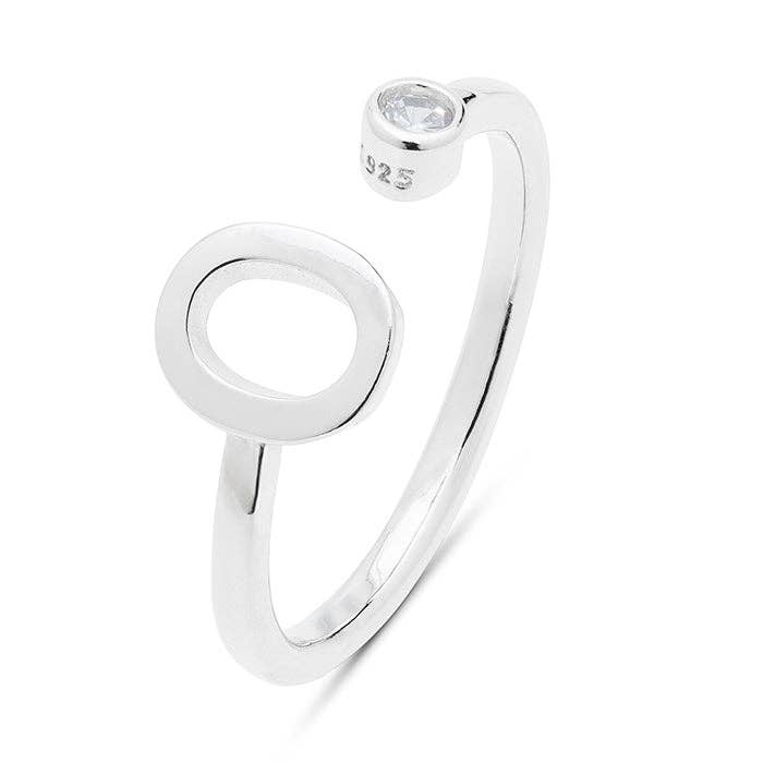 Anillo de Plata de Ley 925 con Circonita Brillante acabado en rodio - Alfabeto para venta al por mayor de Luxenter