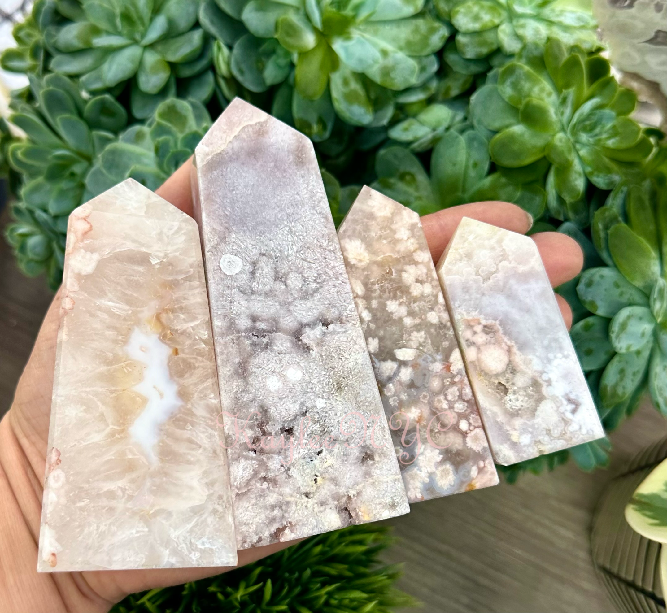 KayleeNYC – wholesale Spiritual stone/crystal – 3 Lbs Natural Pink Amethyst with Flower Agate Obelisk Tower5