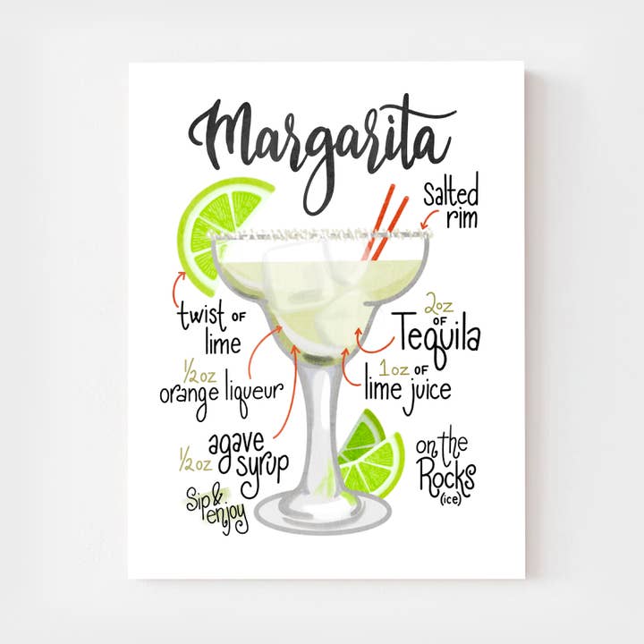 Margarita Cocktail Recipe Art Print for wholesale by House Fenway