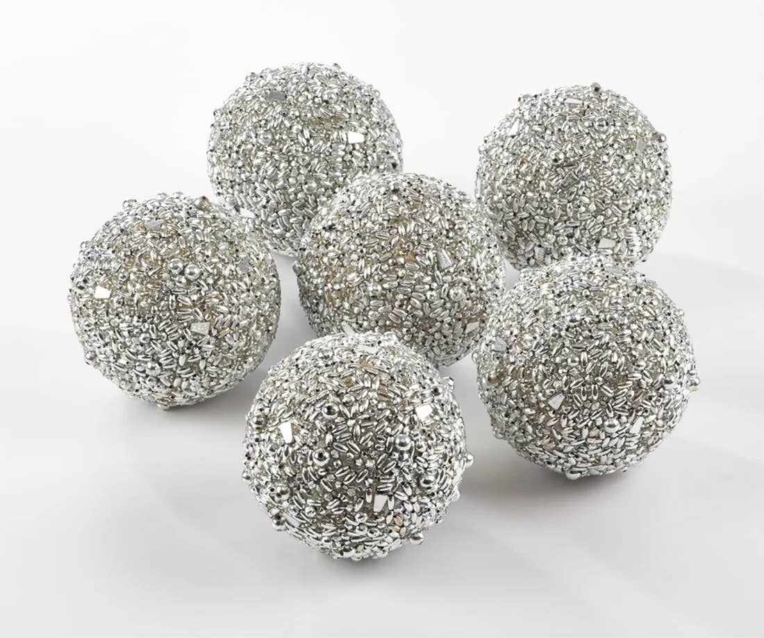 Fennco Styles – wholesale Decorative tabletop object – Silver Shimmering Beaded Decorative Spheres 4" Ball0