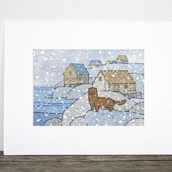 Studio Tuesday - Venta al por mayor Ilustración - Impresión de arte animal lindo de visón, ilustración de la costa nevada2