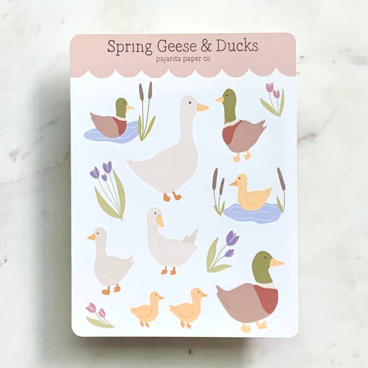 Spring Geese and Ducks Sticker Sheet for wholesale by Pajarita Paper Co