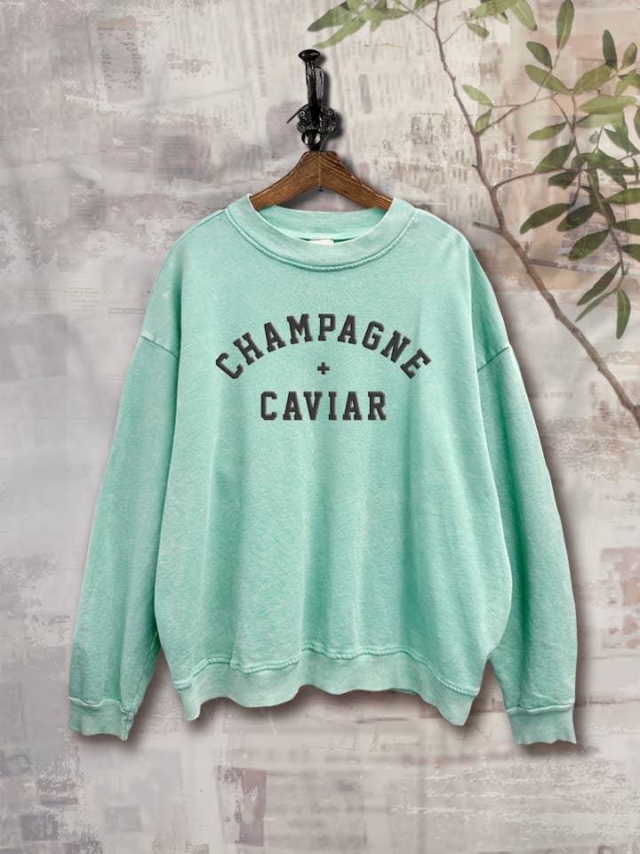 Vintage Point - Wholesale Graphic Sweatshirt - Women's - SWD385-P6216 - CHAMPAGNE & CAVIAR MINERAL WASHED SWEATSHIRT