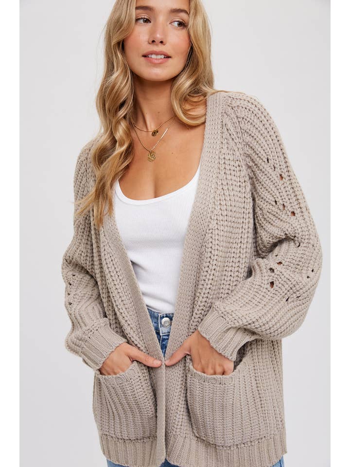Bluivy - Wholesale Cardigan - Women's - CHUNKY POINTELLE OPEN FRONT CARDIGAN
