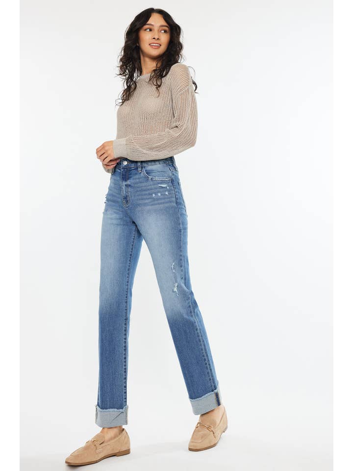 GEMIDDELDE OPEN PACK HIGH RISE STRAIGHT JEANS-KC20065M voor groothandel op Faire3