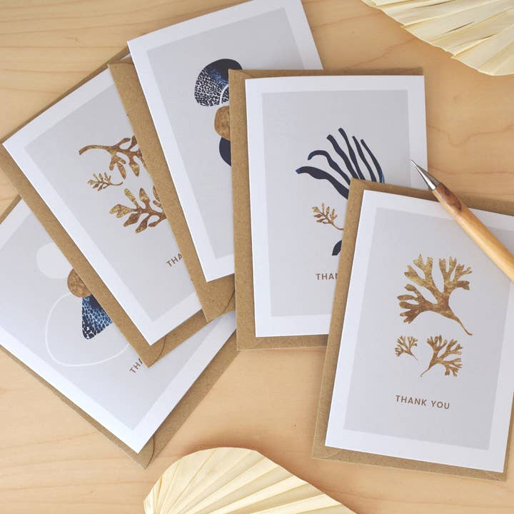 Coastal Art Thank You Cards | Set Of 5 | Blank Inside for wholesale by Paper Birch