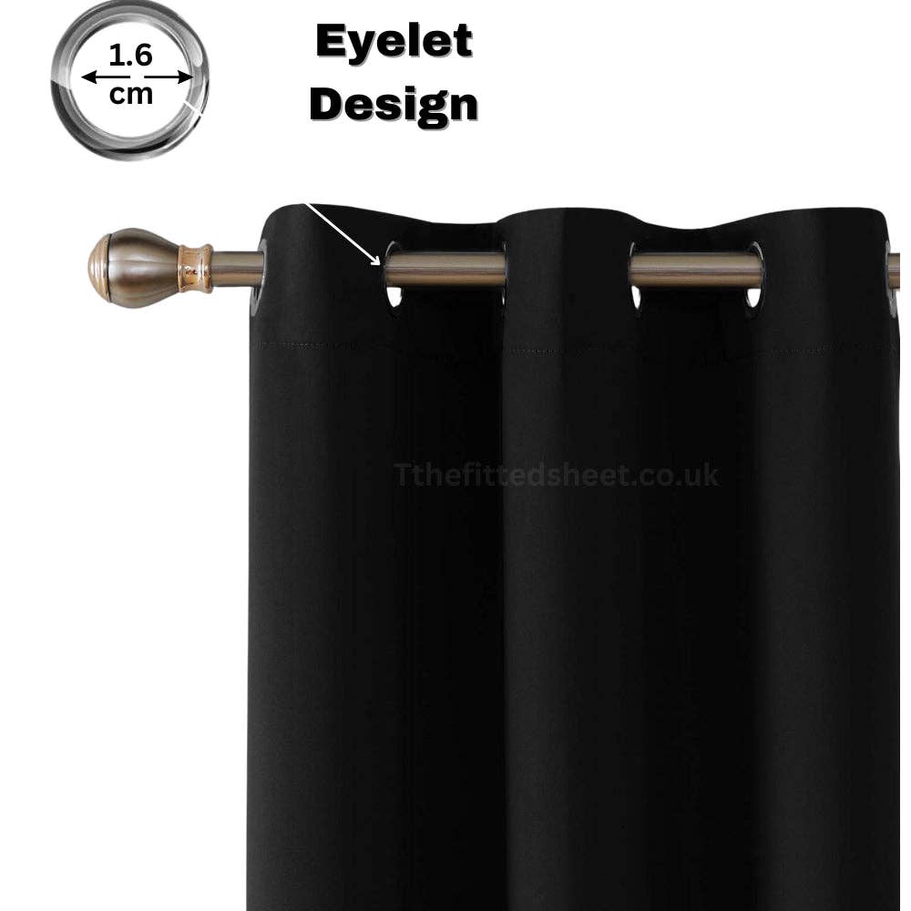 The Fitted Sheets – wholesale Curtain –  Black Blackout Thermal Curtains – Eyelet Top, 2 Panels3