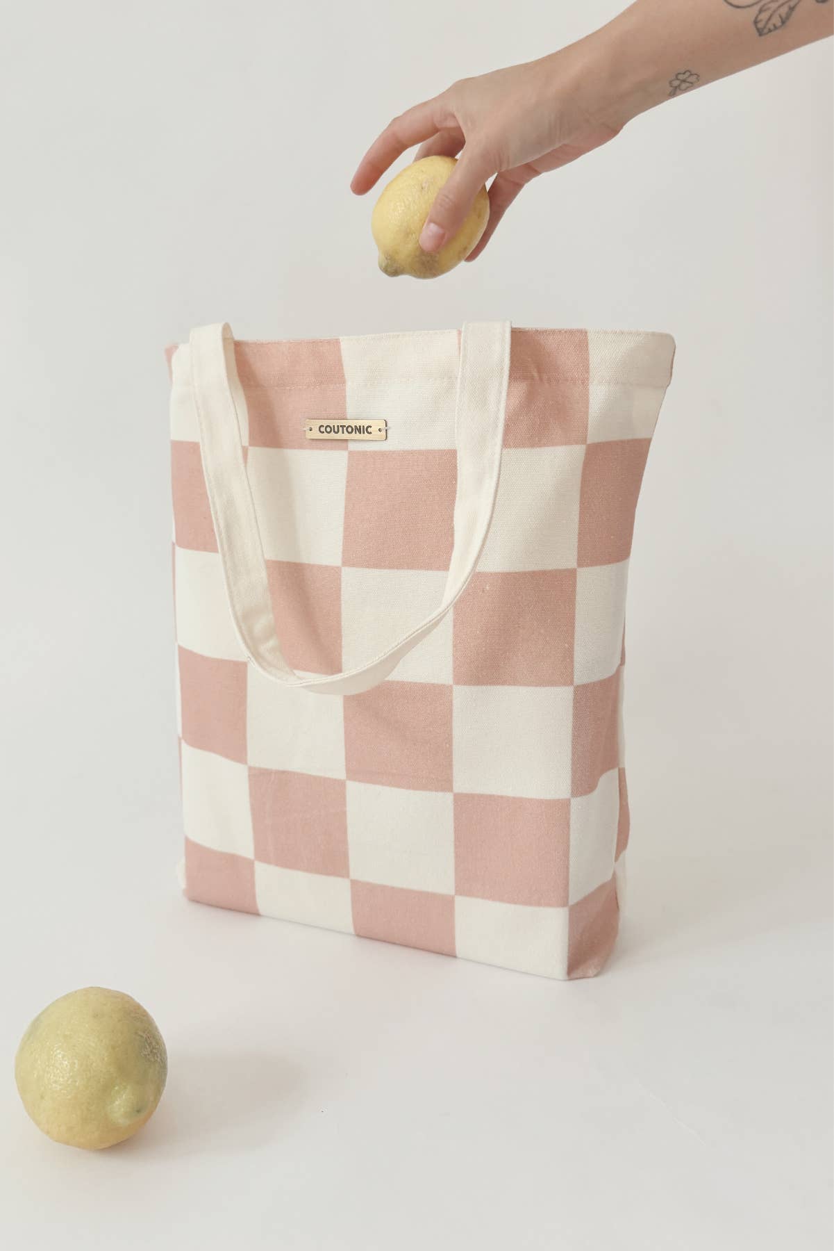 COUTONIC - Wholesale Tote Bag - Women's - Organic Cotton Seashell Pink Checker Tote 2.0