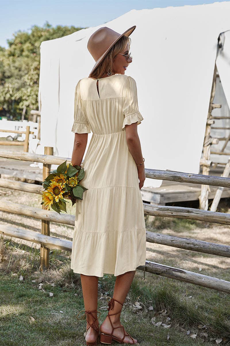 Supreme Fashion - Wholesale Dress - Women's - Flowy Pleated Short Sleeve Solid Midi Dress5