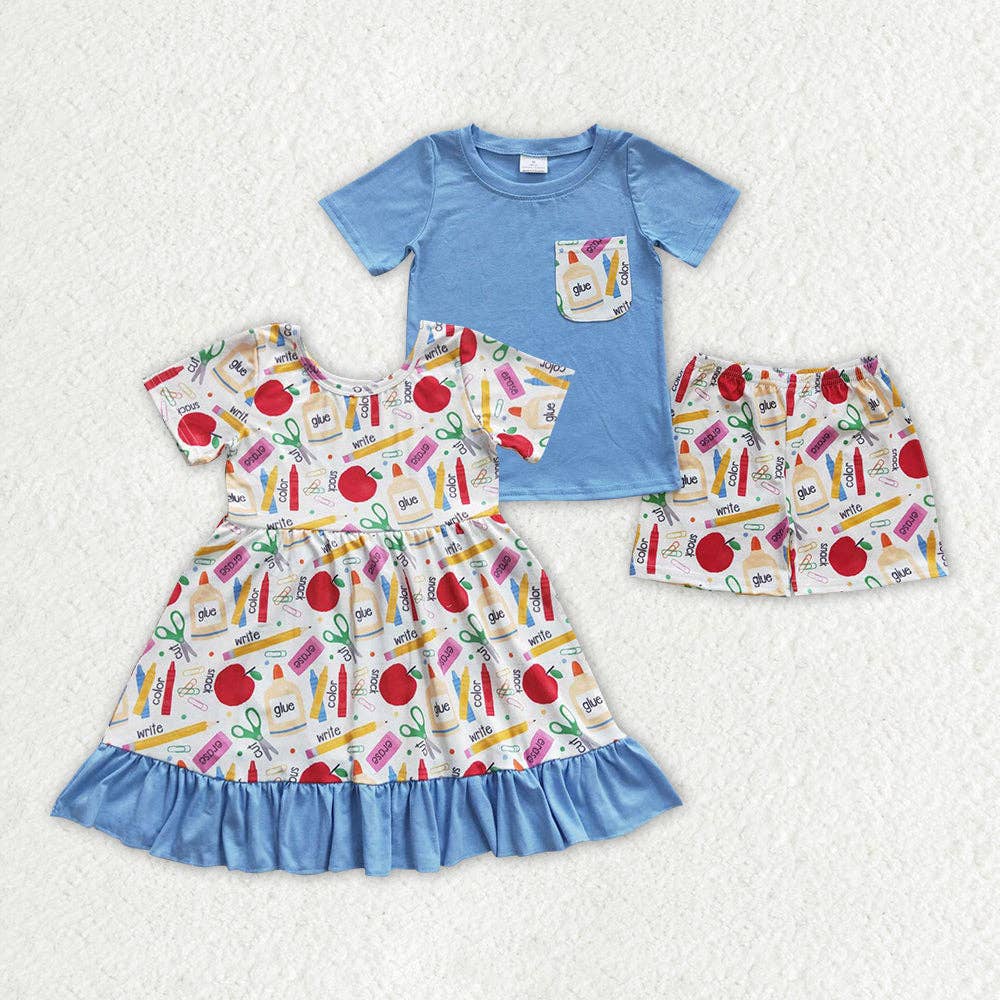 Aier Wholesale - Wholesale Top & Short Set - Kids - Sibling Girls Baby Boys Back To School Dresses Outfits Sets2