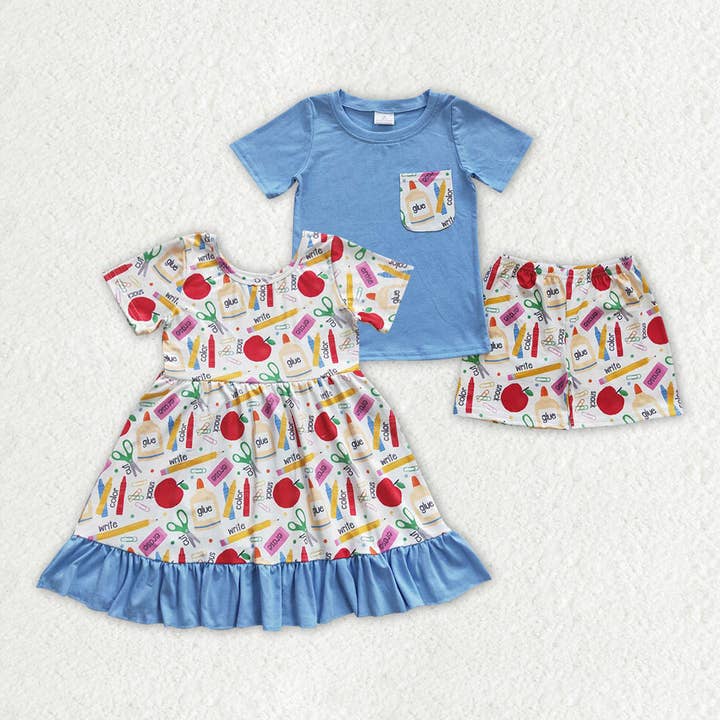 Aier Wholesale - Wholesale Top & Short Set - Kids - Sibling Girls Baby Boys Back To School Dresses Outfits Sets2