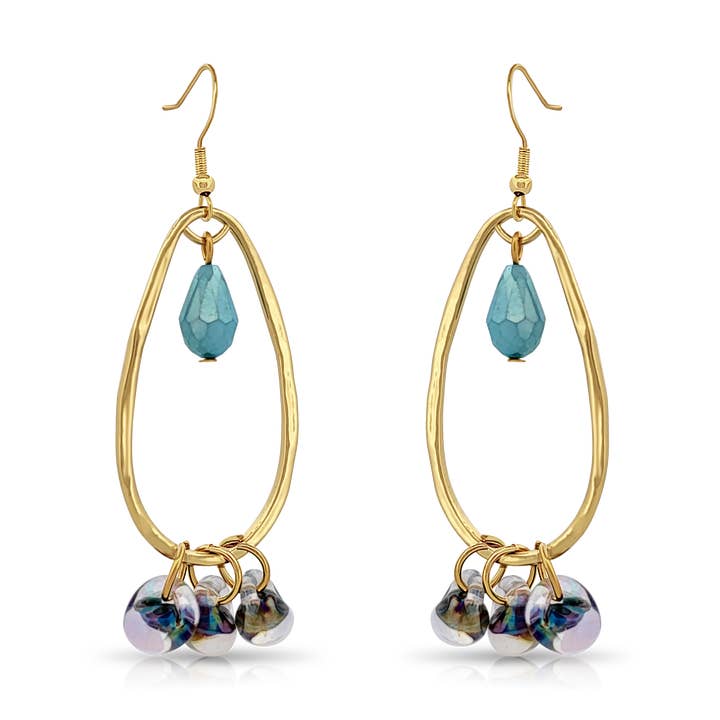 Orecchini pendenti in vetro a forma di goccia d'acqua color blu carnevale, 14 carati per la vendita all'ingrosso da parte di BESHEEK JEWELRY