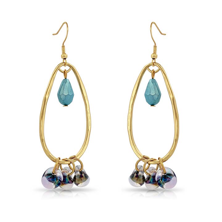 14K Goldfilled Carnival Blue Water Drop Glass Dangle Earring for wholesale by BESHEEK JEWELRY