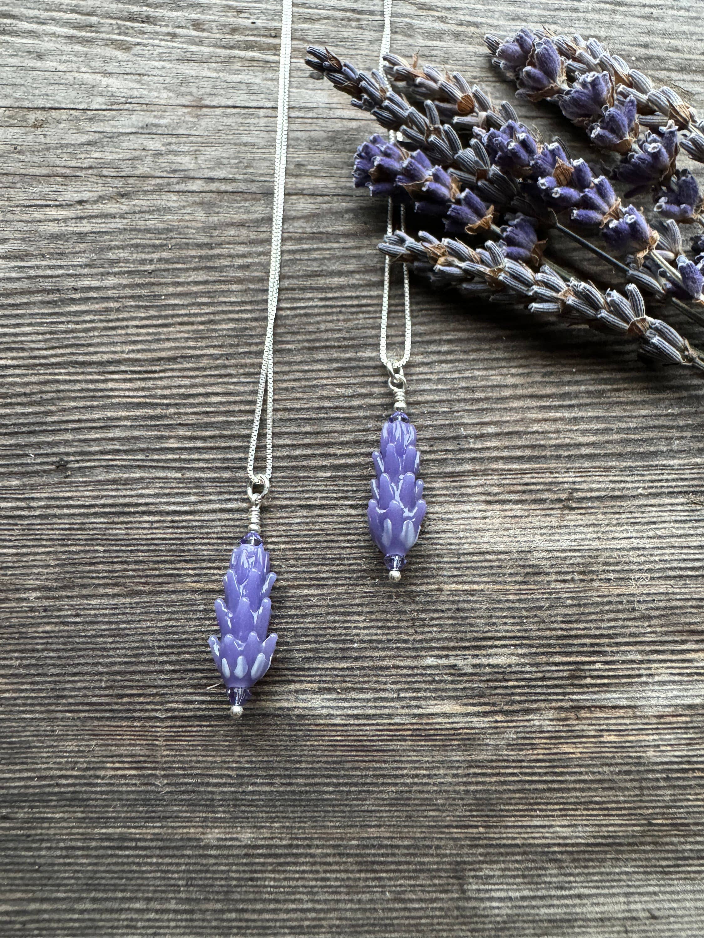 Lavender Beads – Engroshandel Halskæde med vedhæng – Lavendel glasperle vedhæng på 18" sølvkæde, lille9