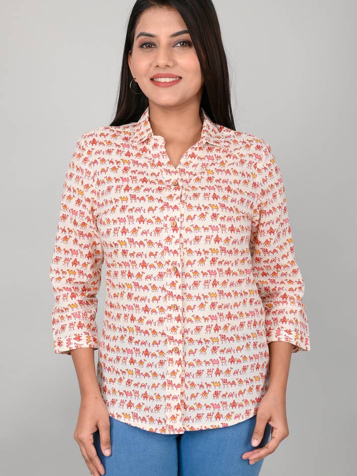 Ethnische Kamelbedruckte Hemden für Damen für den Großhandel von Riddhi Siddhi