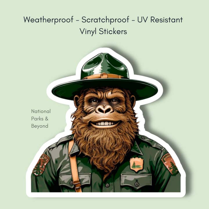 National Parks and Beyond - Wholesale Sticker - Happy Park Ranger Sasquatch or Bigfoot Vinyl 3" Sticker