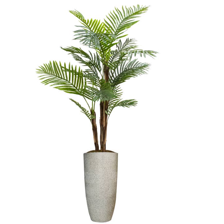 85"H Fern Tree With tall white fiberstone planter for wholesale by Vintage Home