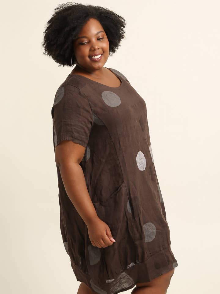 Lea & Luc - Grandes Tailles - Wholesale Dress - Women's - Plus size linen dress printed round SKU 4895