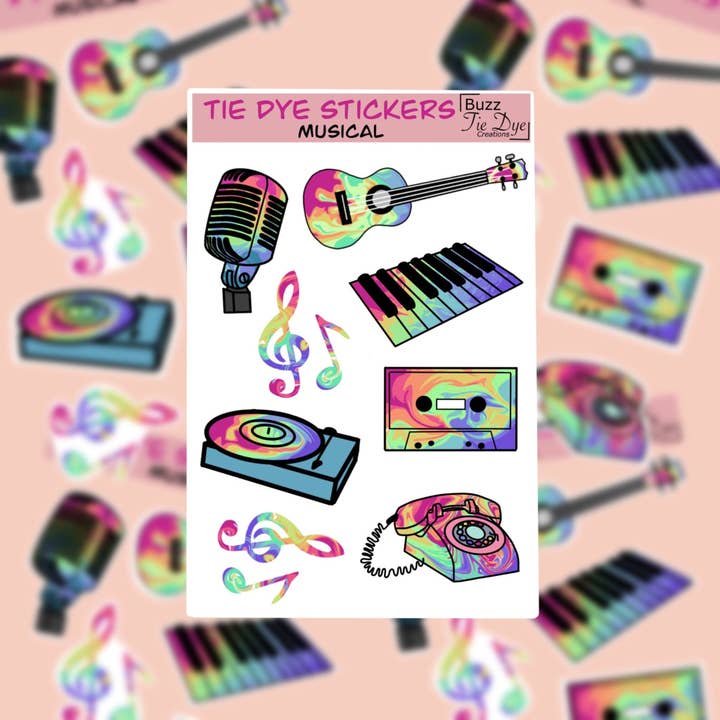Buzz Tie Dye Creations - Wholesale Sticker - Rainbow Tie Dye Musical Waterproof Stickers