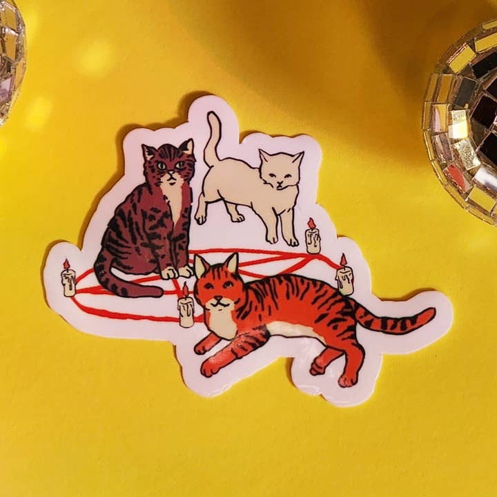 Autocollant amusant en forme de chat, autocollants rétro et mignons, hydroflasque pour la vente par Luxe Trauma