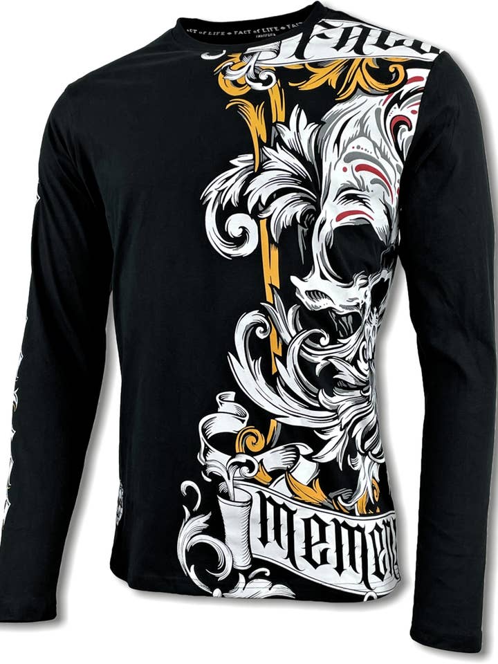 Maglietta a manica lunga Fact of Life «Memento» LS-01 nera per la vendita all'ingrosso da parte di Fact of Life