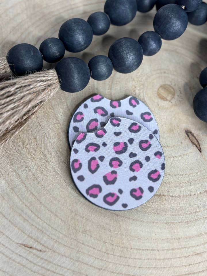 Pink and Black leopard Print Car CoastersĀ for wholesale by Pink August