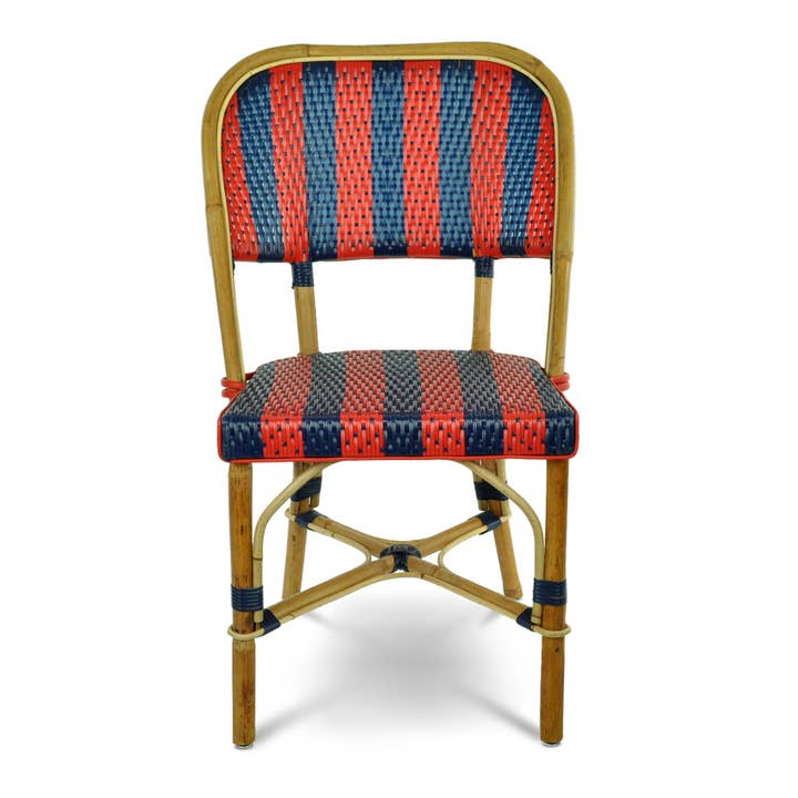BONNECAZE - Wholesale Chair - Biarritz French Bistro Rattan Chair - Arrows with Stripes - Navy Blue/Red