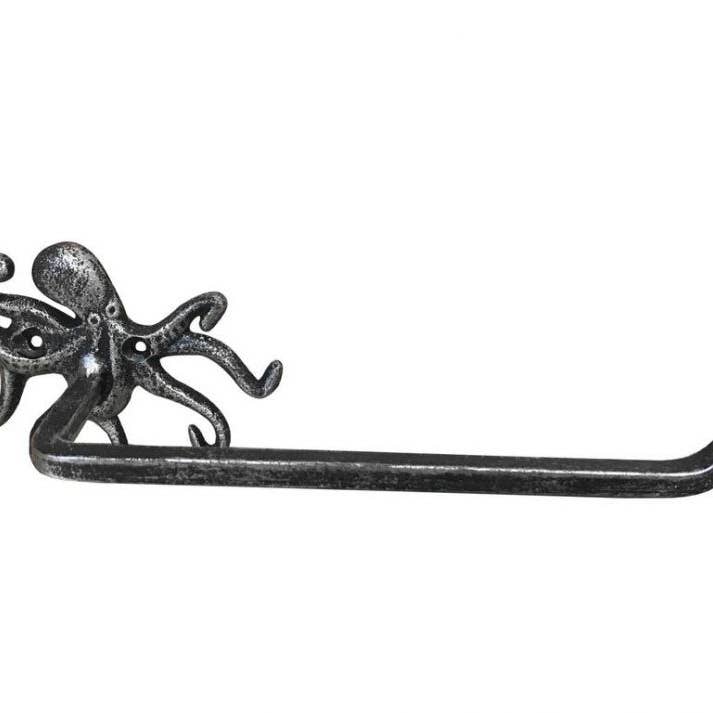 Hampton Ironworks – wholesale Toilet paper holder – Antique Silver Cast Iron Octopus Toilet Paper Holder 11""