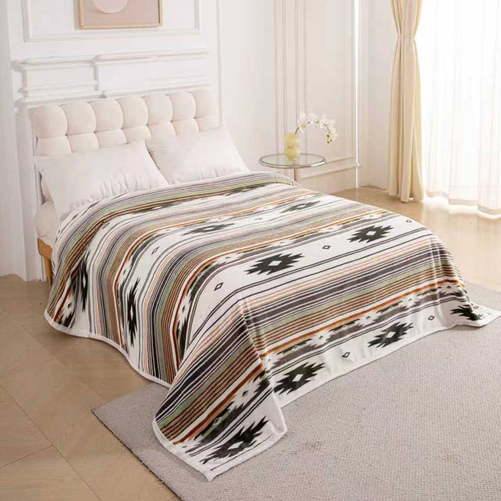 Gray & Green Southwest Aztec King Size Super Plush Blanket for wholesale by Sunshine Home Textile