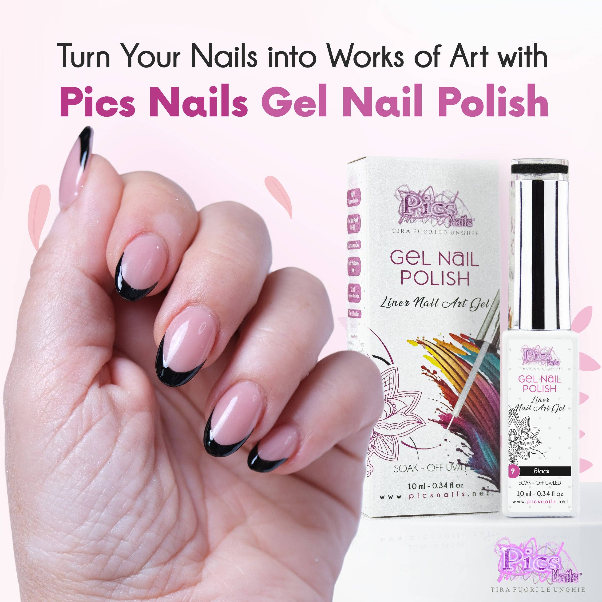 Pics Nails - Wholesale Nail Polish - Semi-Permanent Nail Art Liner Gel UV/LED Nail Polish 10 ml - Black 91