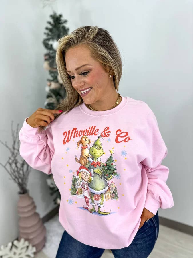 Whoville & Co Light Pink Graphic Crewneck for wholesale by birdie