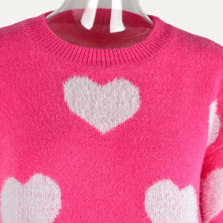 Rose Pink Valentine's Special Eyelash Knit Long Sleeve Sweater for wholesale on Faire2