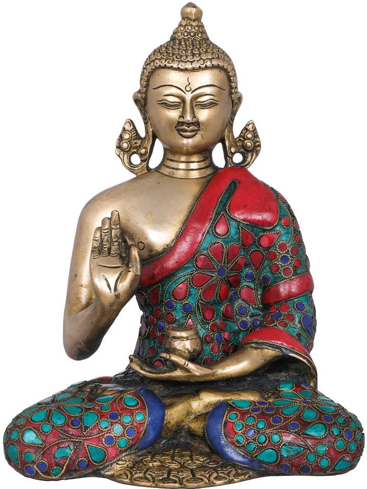 9" Buddhist Deity Preaching Buddha In Brass | Buddha Idol for wholesale by Exotic India Art