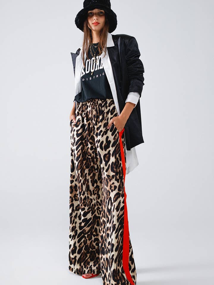 Wholesale Leopard Straight Pants With Red Stripes Down The Wholesale Leopard Straight Pants With Red Stripes Down The