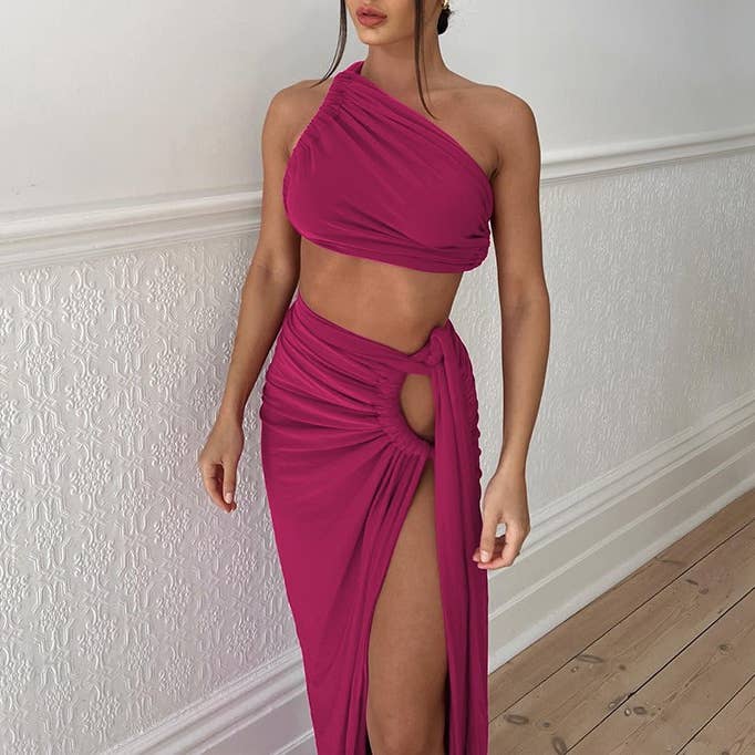HIDDENBRAND - Wholesale Top & Skirt Set - Women's - New Sexy Backless Top Split Half-body Skirt Set17