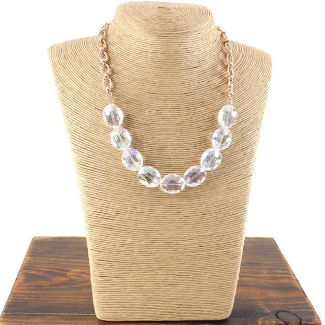 Pretty Persuasions - Wholesale Beaded/Pearl Necklace - N24188 Bold Oval Glass Beads Chain Necklace