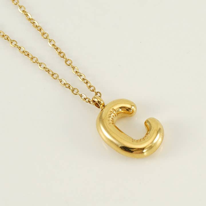 NINEXIS - Wholesale Pendant/Charm Necklace - CWAJE1933_Stainless Steel Glossy Bubble Letter Necklace Gold2