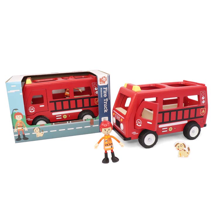 L&F Fire Truck Play Set, 3-Piece Wooden Play Kit for wholesale by Leo & Friends