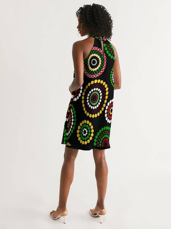 Preto Vestido feminino guianense Swag Ice Gold Green Floral Halter para venda a revendedores na Faire4