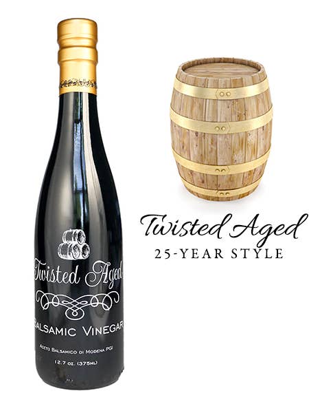 Vinaigre balsamique vieilli torsadé aux olives pour la vente par Twisted Olive