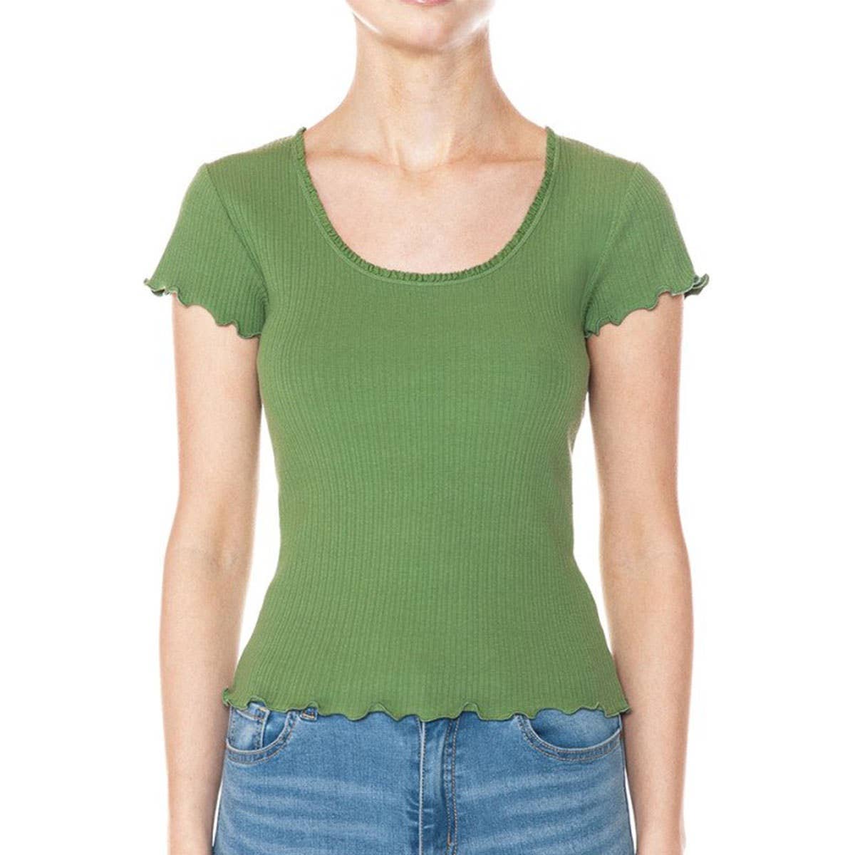 Timeless - Wholesale Knit Top - Women's - LETTUCE LACE TRIMMED SCOOP NECK SHORT SLEEVE TOP6
