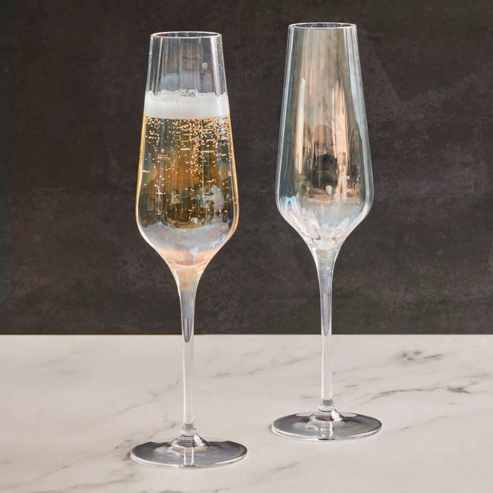Anton Studio Designs - Wholesale Champagne Flute - Palazzo Iridescent Champagne Flutes, Set of 2 – Handcrafted Glassware