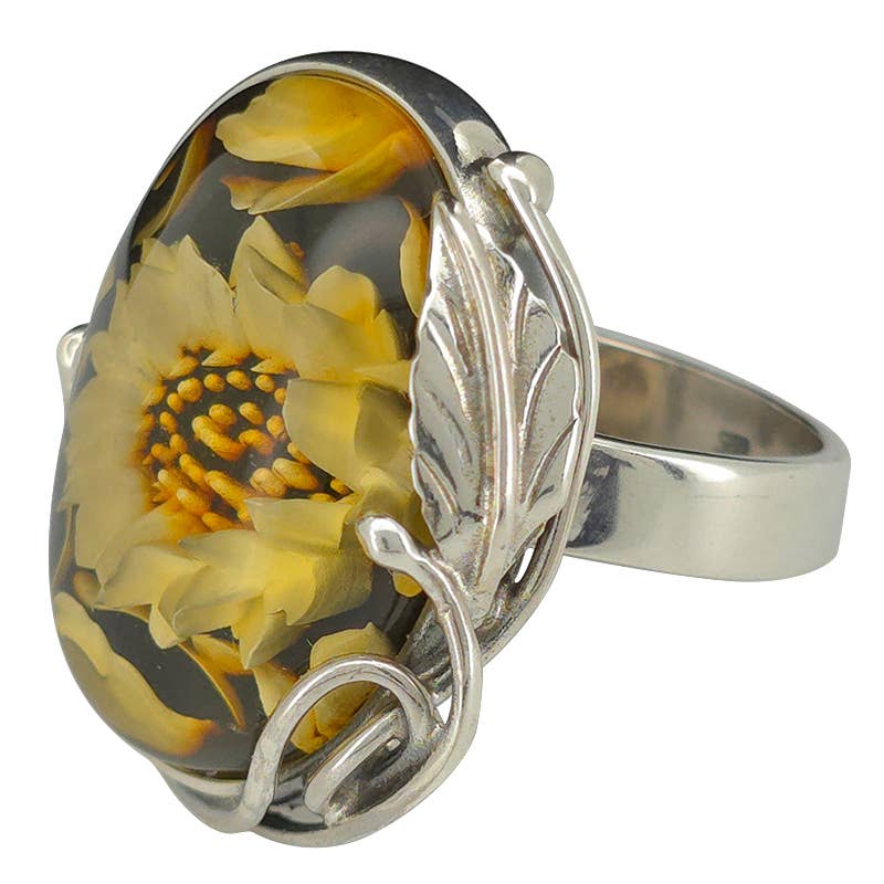 Amberman – wholesale Cocktail/statement ring – Sunflower Cameo Amber Adjustable Ring1