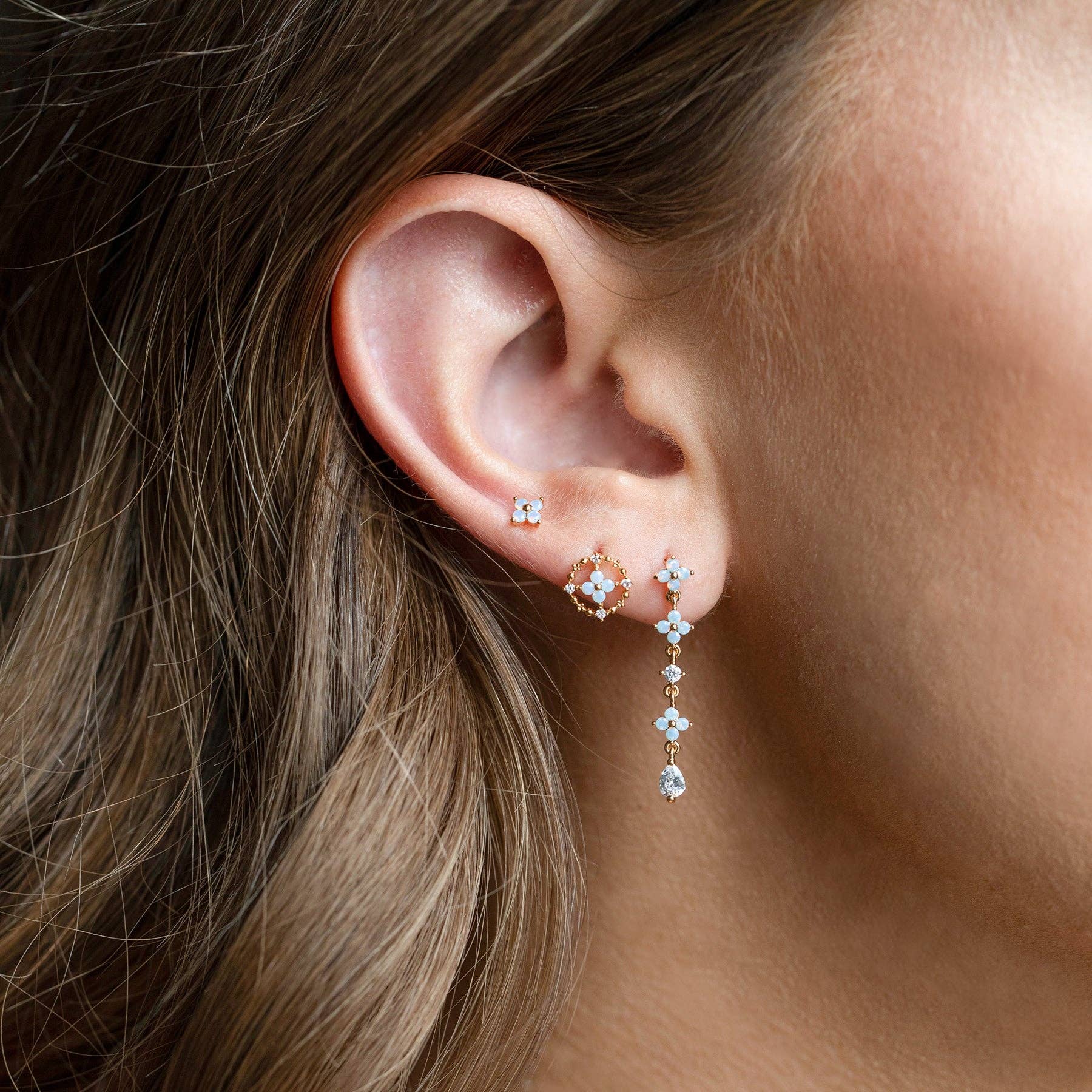 Girls Crew - Wholesale Stud/Post Earrings - Teeny Tiny Blue Blossom Studs2