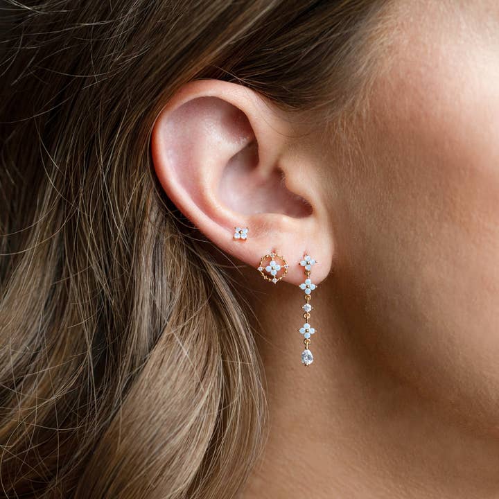 Girls Crew - Wholesale Stud/Post Earrings - Teeny Tiny Blue Blossom Studs2