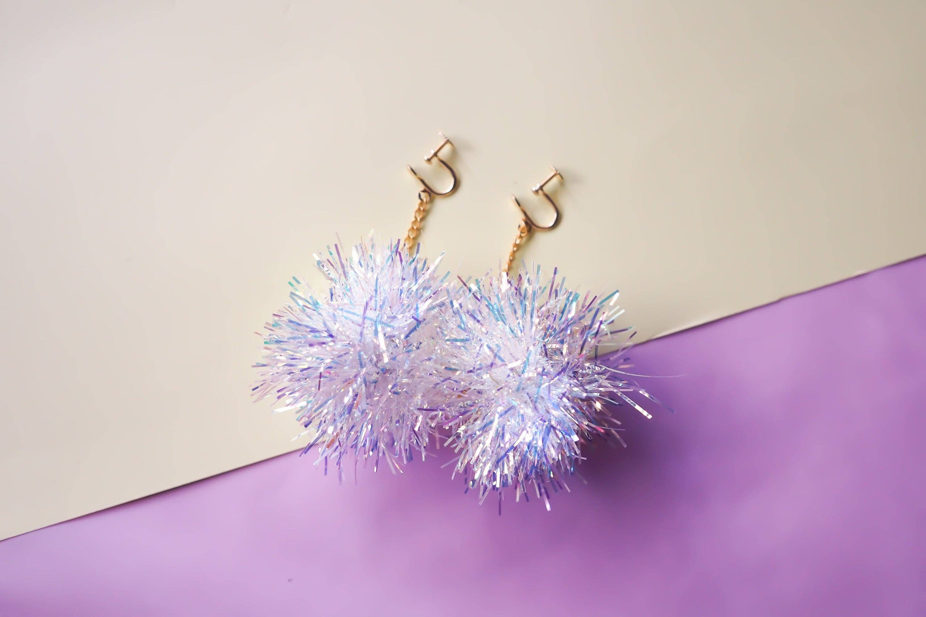 Fat Pom Poms - Wholesale Dangle Earrings - Mini Tinsel Earrings - Choice of colours1